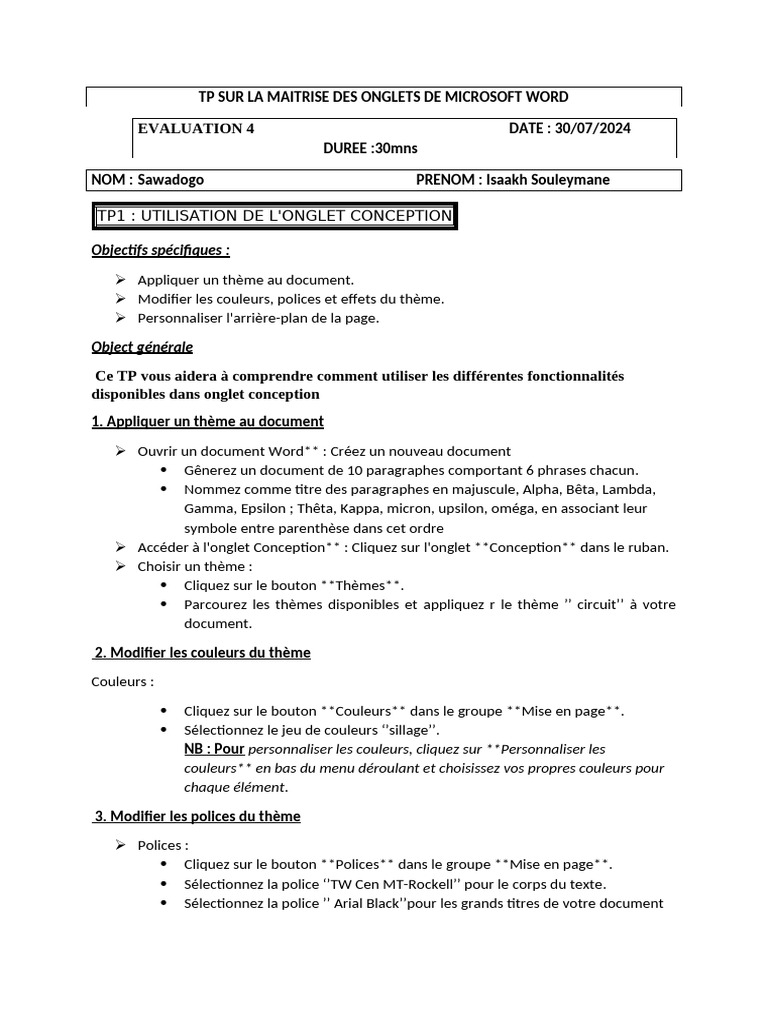 TP Sur La Maitrise Des Onglets de Microsoft Wor1.Souleydocx | PDF ...