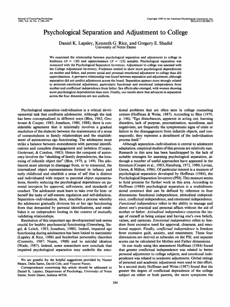 Psychological Separation and Adjustment | PDF | Likert Scale | Validity ...