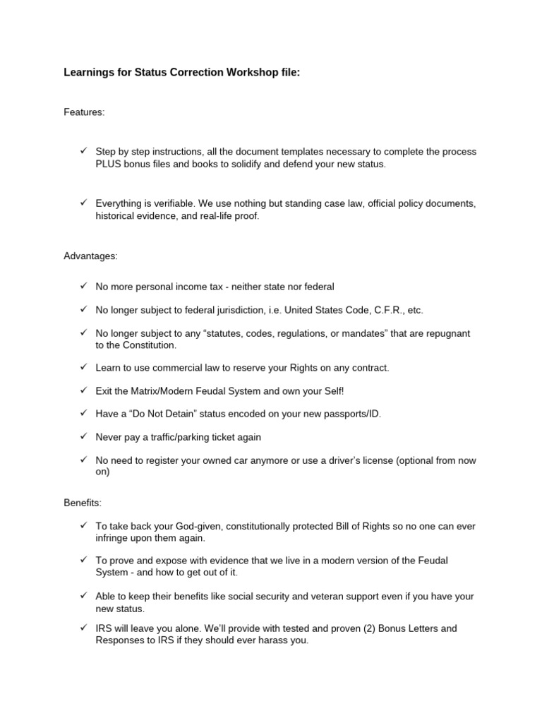 Learnings For Status Correction Workshop File | PDF