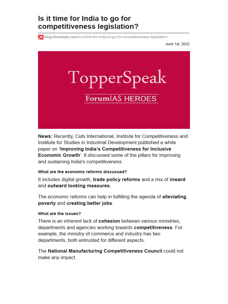 Is It Time for India to Go for Competitiveness Legislation? | PDF ...
