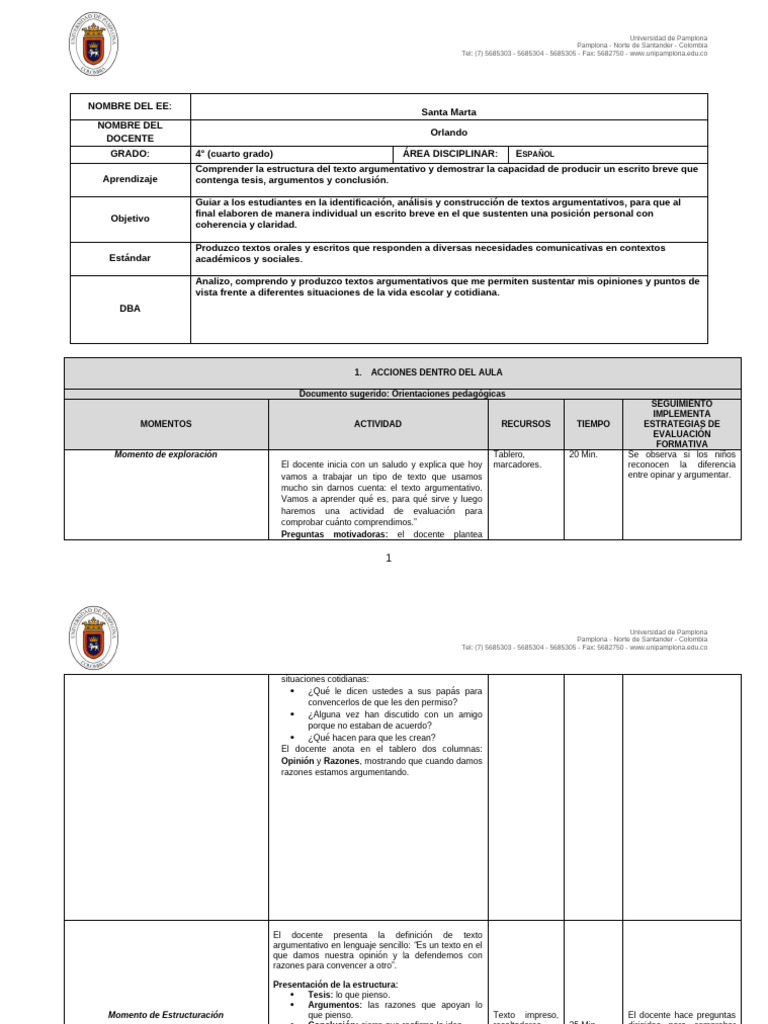 Formato Plan de Clase Primera Salida | PDF | Maestros | Comunicación humana