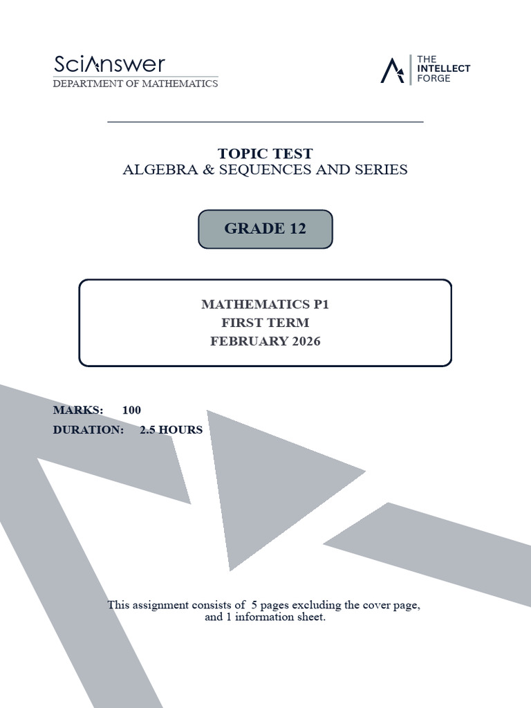 21 Feb 2026 Topic Test Maths p1 | PDF | Summation | Mathematics