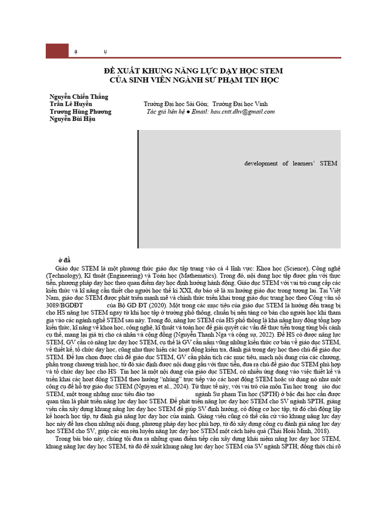 Xut Khung Nng Lc Dy Hc Stem CA Sinh Vin Ngnh s Phm Tin Hc | PDF