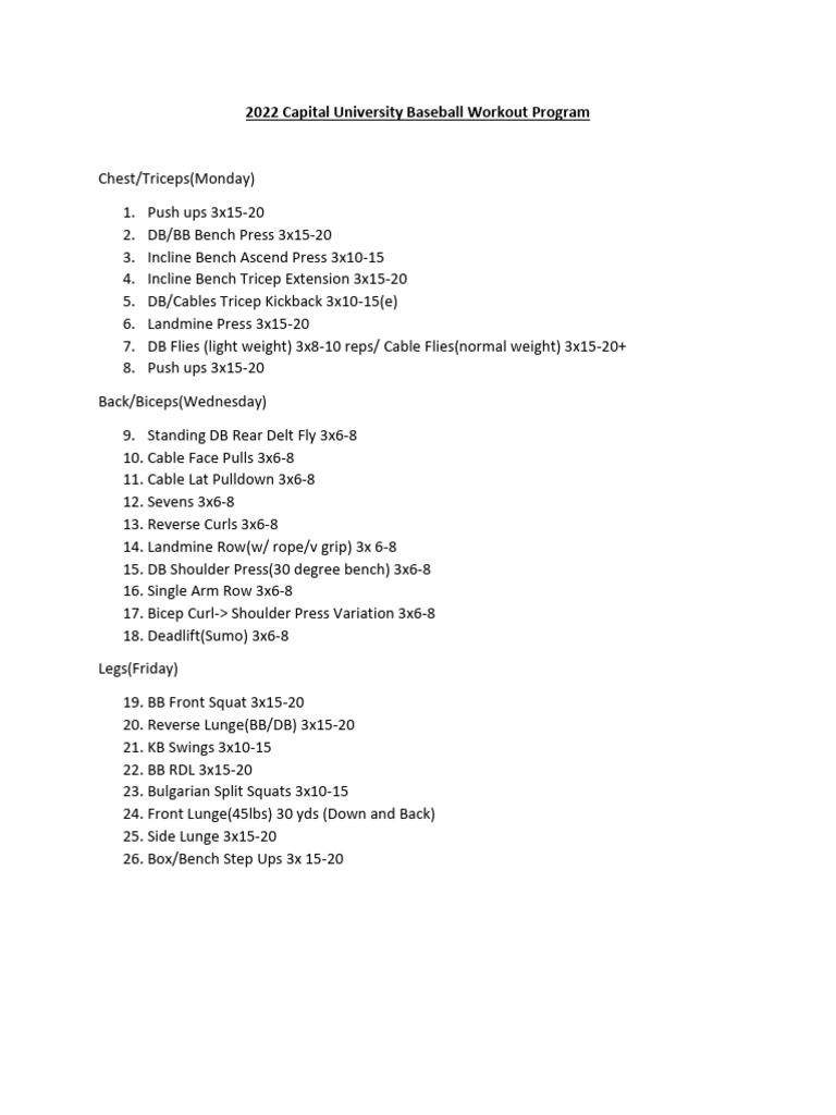 2022 Cap Baseball Workout Plan | PDF
