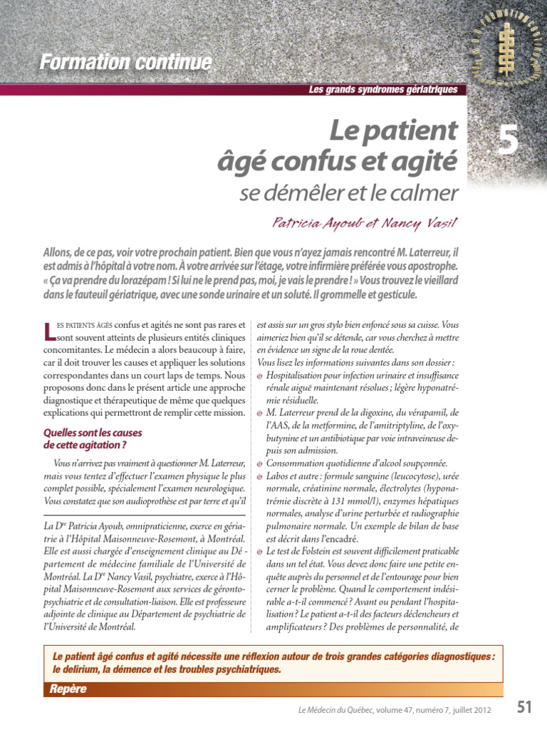 Le Patient Âgé Confus Et Agité Se Démêler Et Le Calmer | PDF | Sevrage ...
