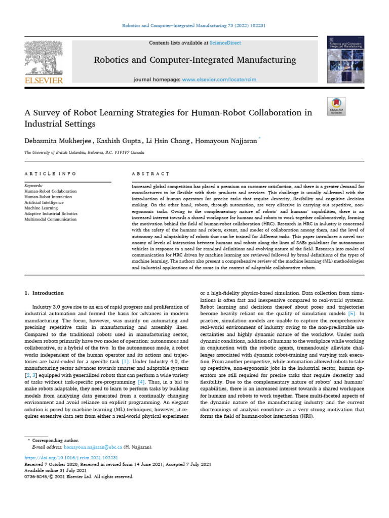 A Survey of Robot Learning Strategies For Human-Robot Collaboration in ...