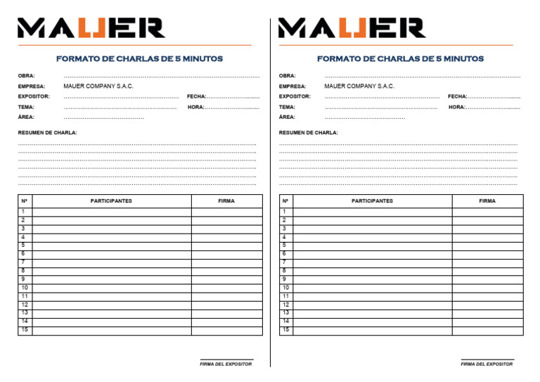Formato de Charlas de 5 Minutos Formato Mauer | PDF