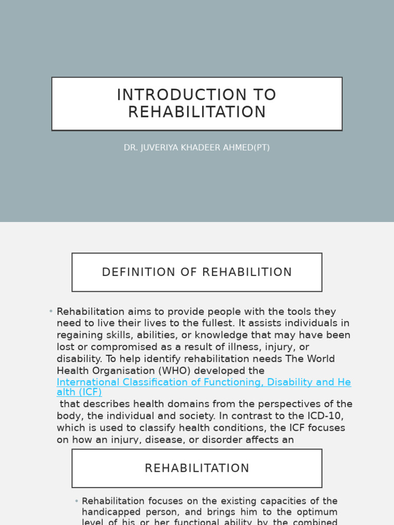 Introduction To Rehabilitation | PDF | Physical Therapy | Preventive ...