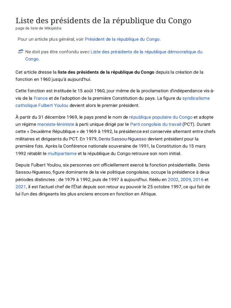 Liste Des Présidents de La République Du Congo - Wikipédia | PDF ...