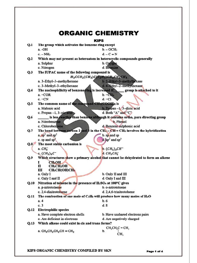Organic Chemistry Kips by Skn | PDF