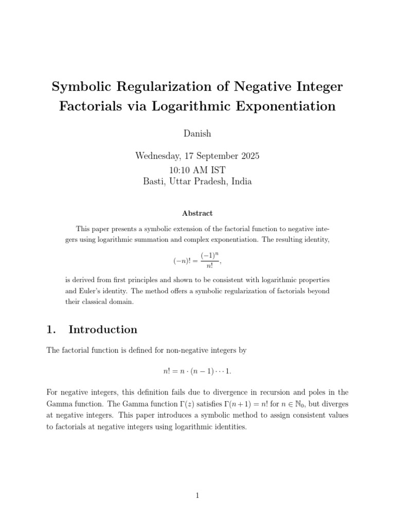 Negative Numbers Factorial Paper (3) | PDF | Logarithm | Function ...