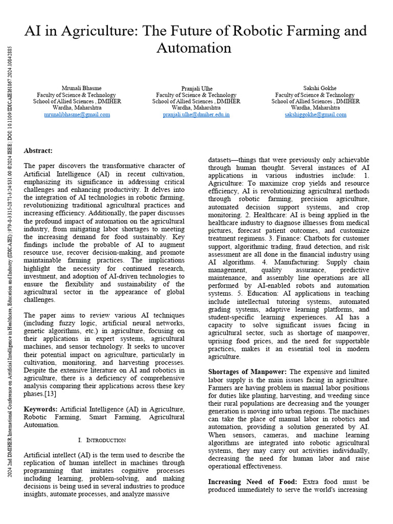 AI in Agriculture The Future of Robotic Farming and Automation | PDF ...