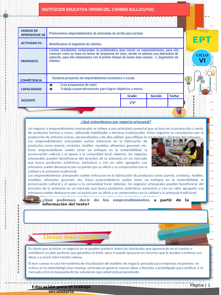 Ficha de Actividad S1 (U6) Ciclo VI (1°2°) - EPT | PDF | Iniciativa ...