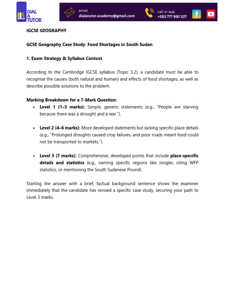 Geography 2026 3.2 Food Production Case Study Food Shortages | PDF ...