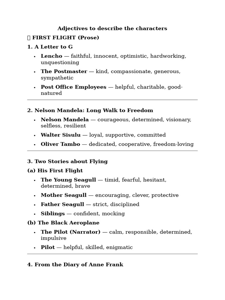 Adjectives To Describe The Characters | PDF