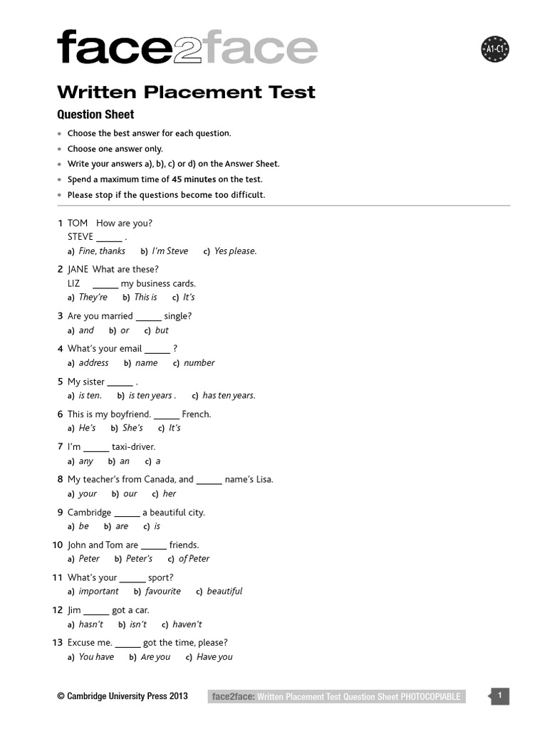 F2F Written PT Questions | PDF