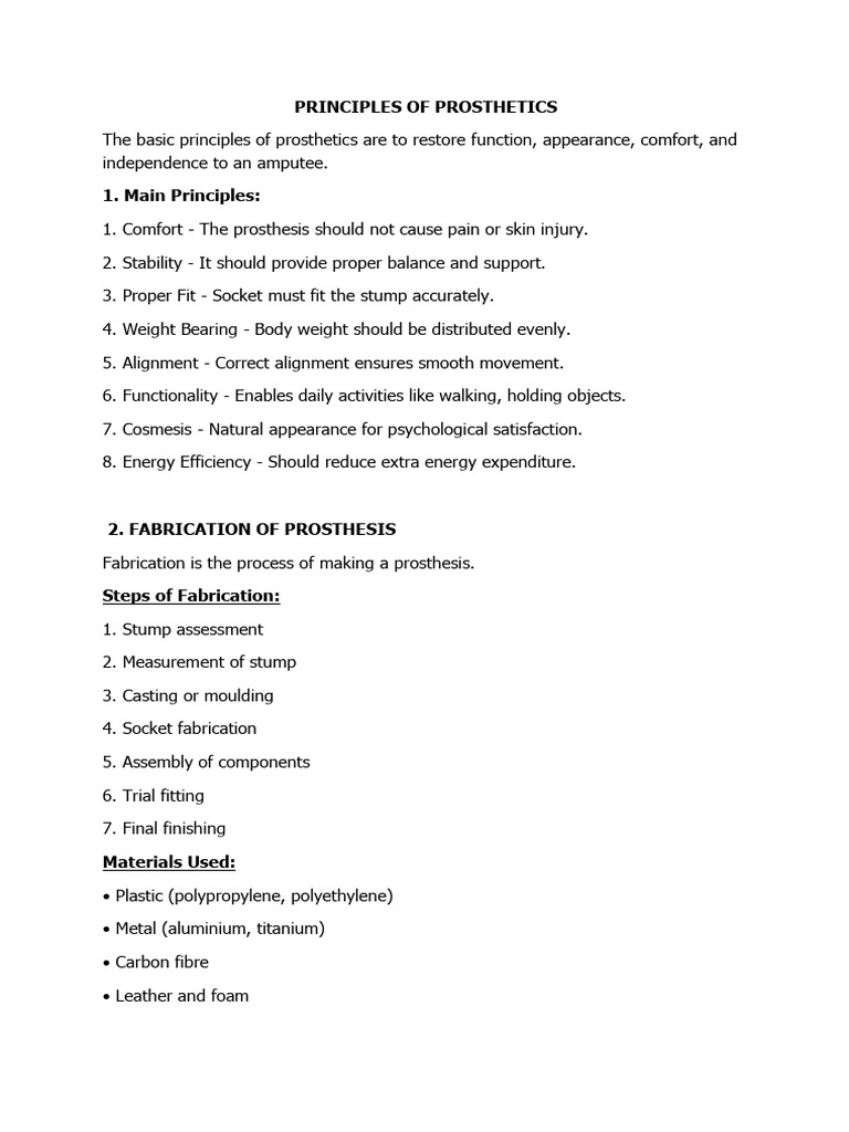Principle of Prosthetics | PDF | Prosthesis | Anatomical Terms Of Motion