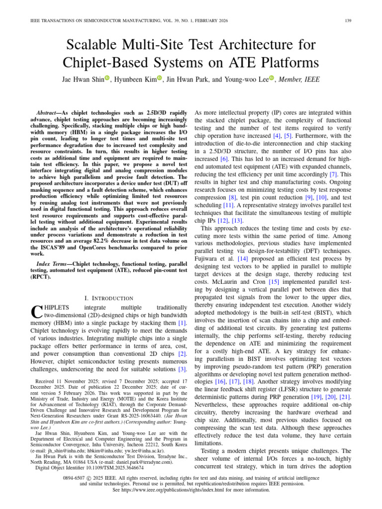 Scalable Multi-Site Test Architecture for Chiplet-Based Systems on ATE ...