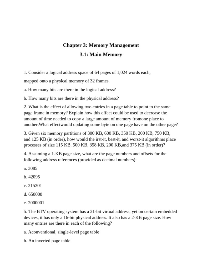 Chapter3.1- Main Memory_Question (2) | PDF