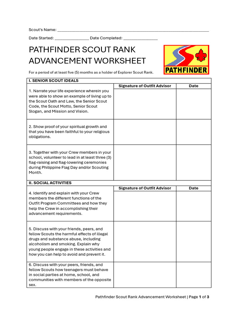 PathfinderRank Worksheet | PDF | Scouting