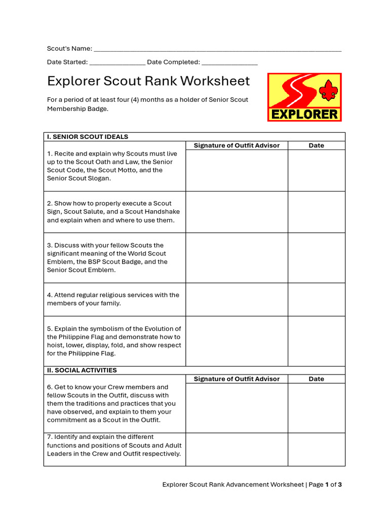 ExplorerScout Worksheet | PDF | Scouting