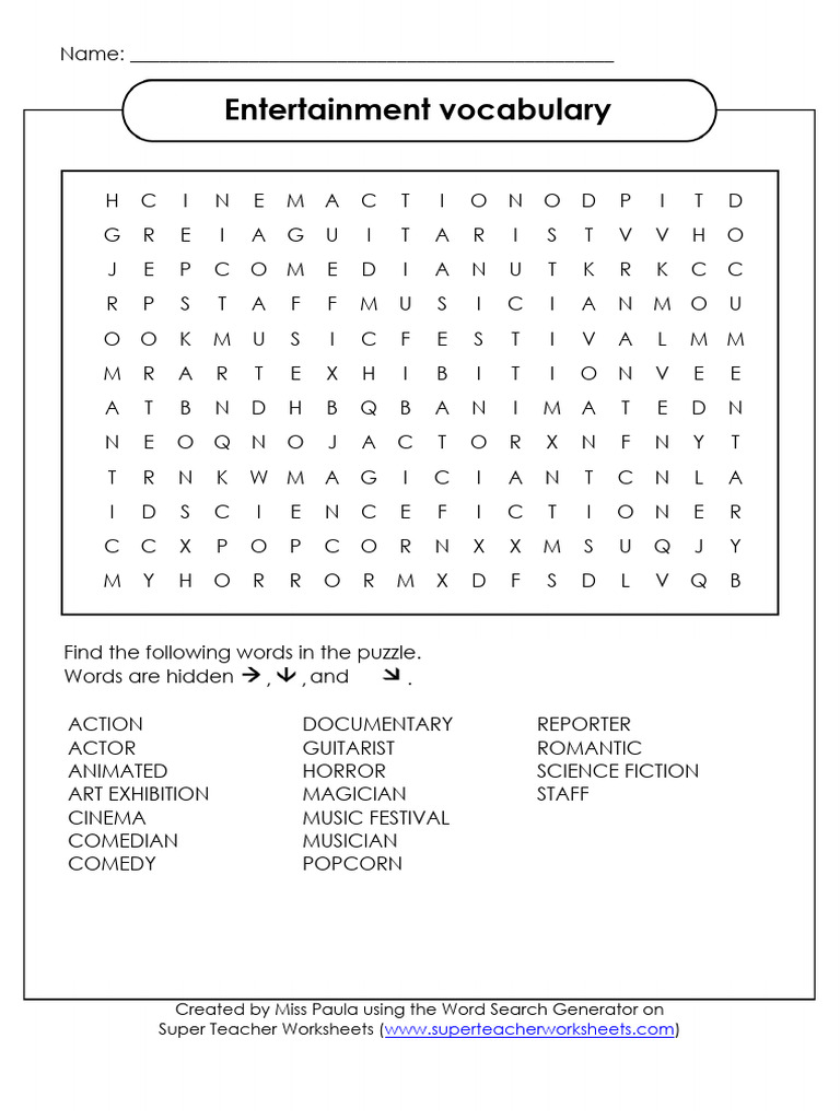 Super Teacher Worksheets Entertainment Vocabulary | PDF | Word Search ...