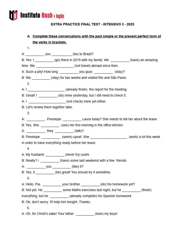 Extra Practice Final Test - Intensivo 3 - 2025 | PDF