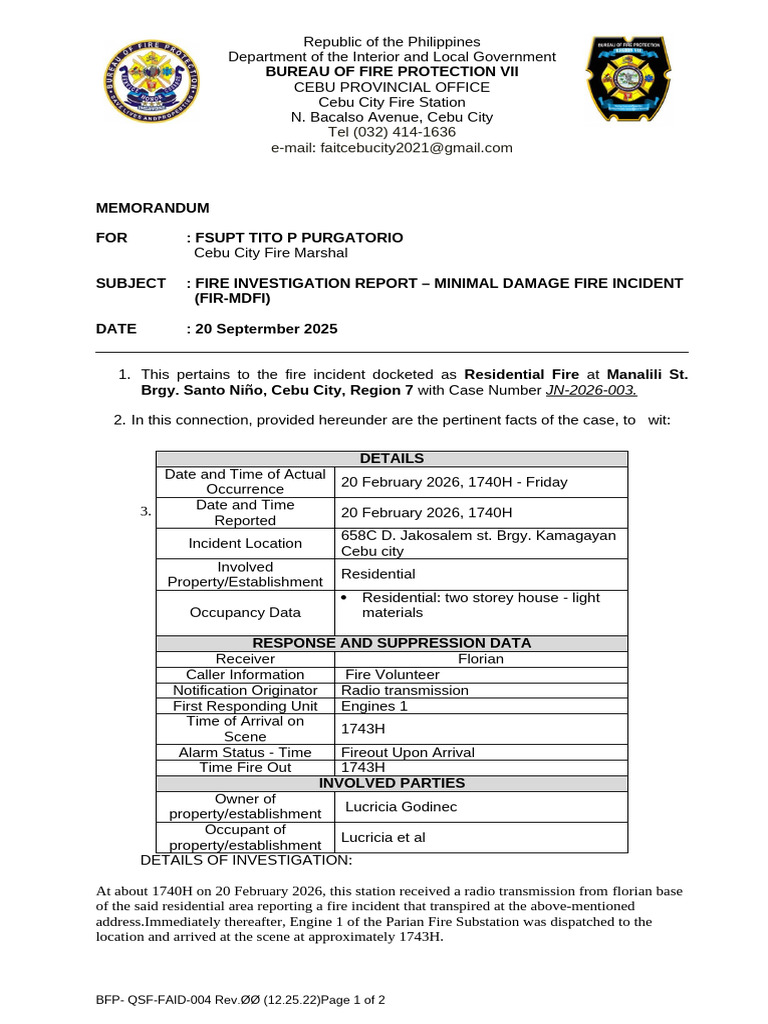 Fire Incedent Report Brgy. Kamagayan (Circuit Breaker) | PDF | Fires ...