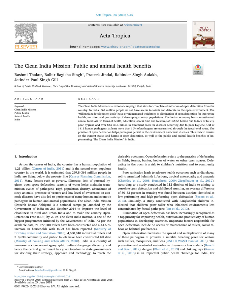 The Clean India Mission - Public and Animal Health Benefits | PDF ...
