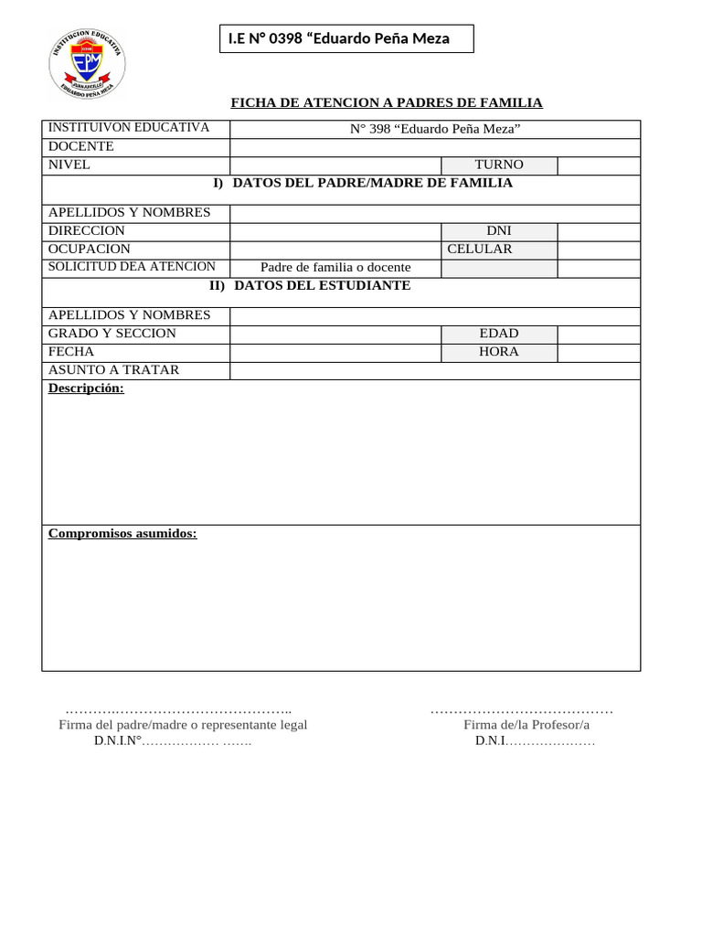 Ficha Para de Padres de Familia (1) | PDF