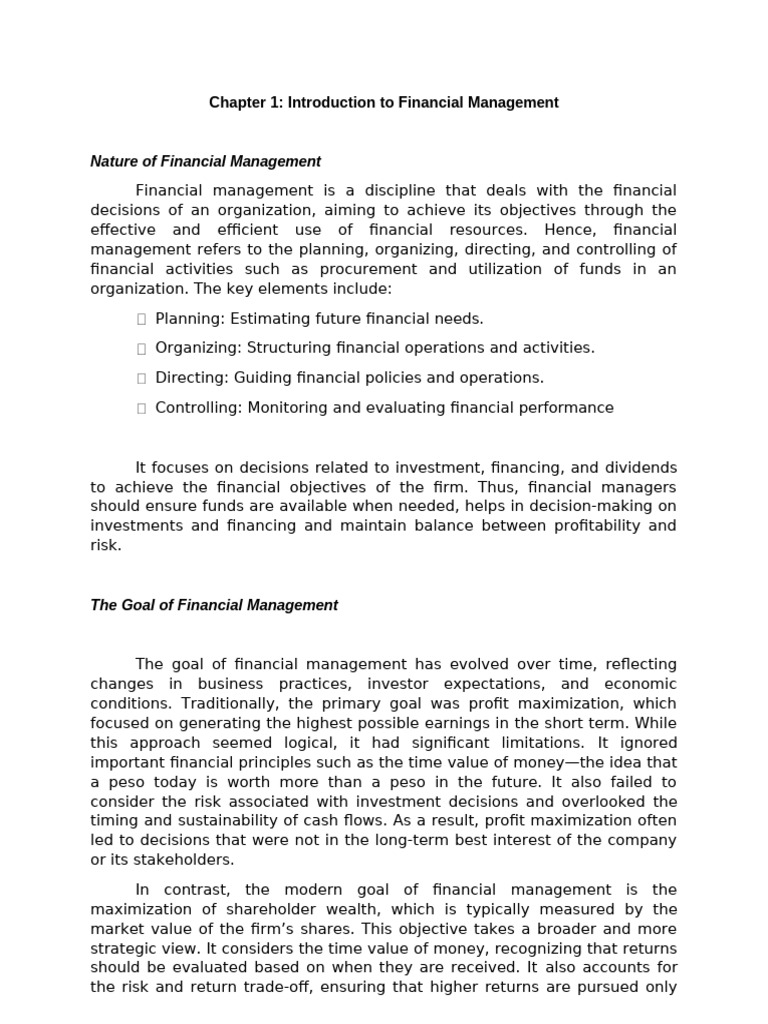 Chapter 1 of Financial Management | PDF | Investing | Goal