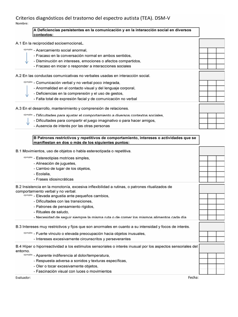Criterios Diagnósticos Del Trastorno Del Espectro Autista (TEA) - DSM ...