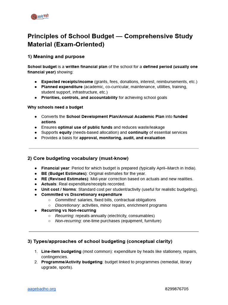 Principles of School Budget Comprehensive Study Material Exam Oriented ...