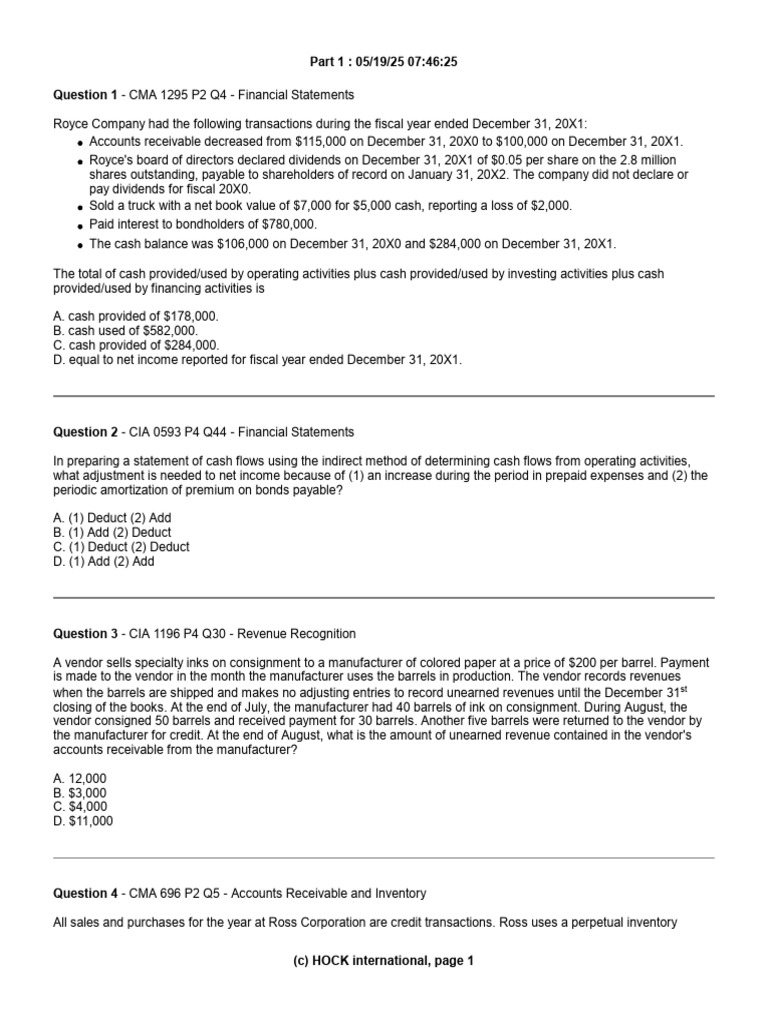 Test - Unit 1 & Unit 2 - 24-5 | PDF | Bad Debt | Cash Flow Statement
