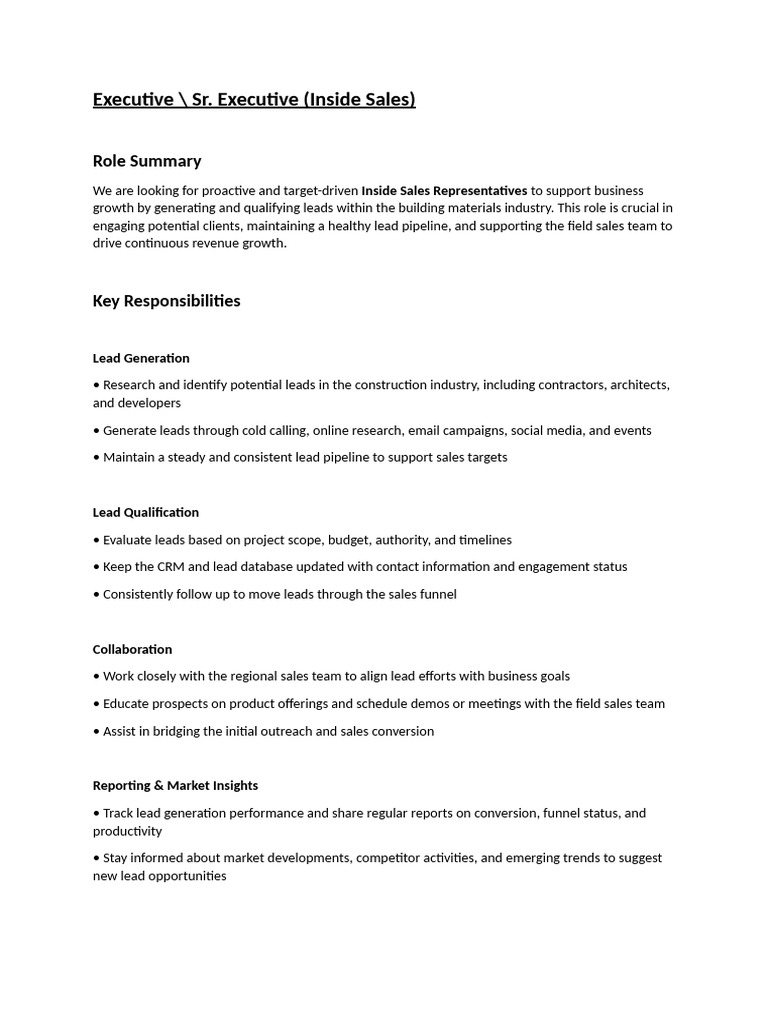 JD - Executive - SR - Executive-Inside Sales | PDF | Economies | Business
