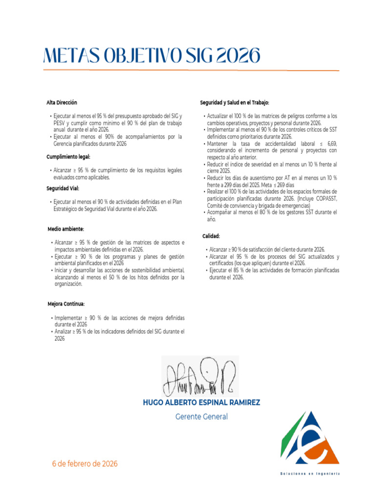 Metas Objetivo 2026 | PDF