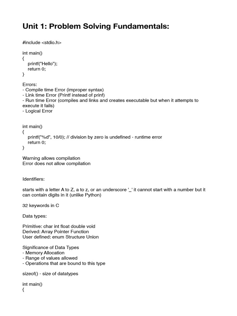 Unit 1: Problem Solving Fundamentals | PDF | Integer (Computer Science ...