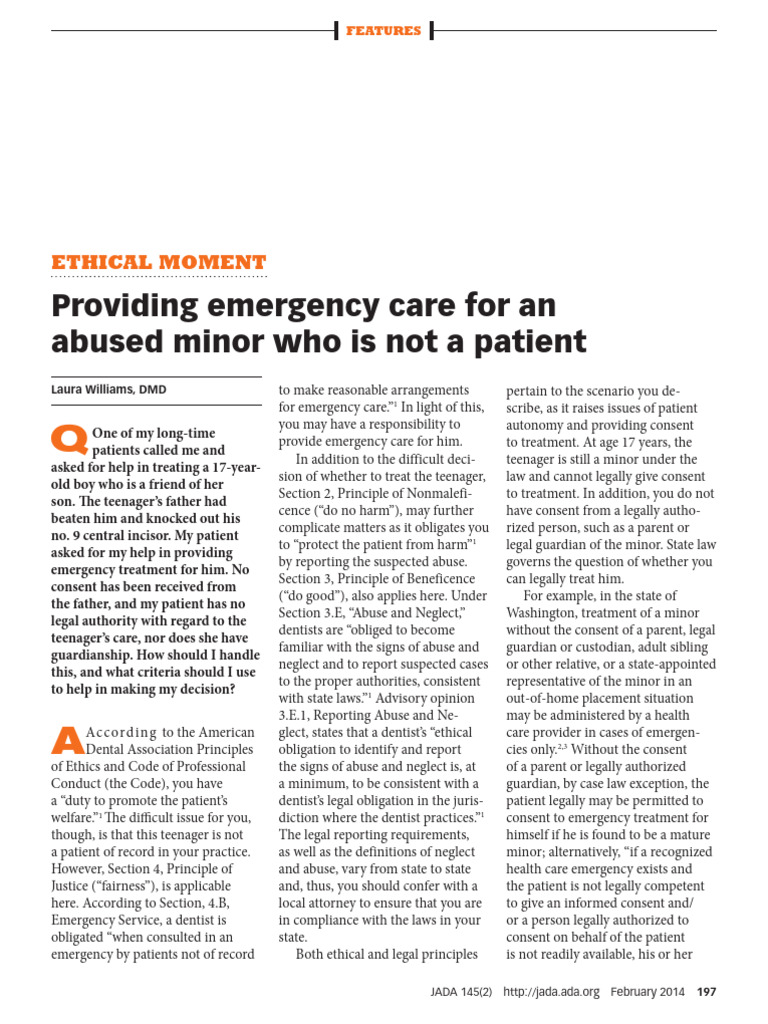 Providing Emergency Care for an Abused Minor Who i | PDF | Legal ...