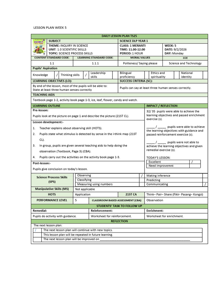 Lesson Plan Week 5 | PDF | Lesson Plan | Teachers