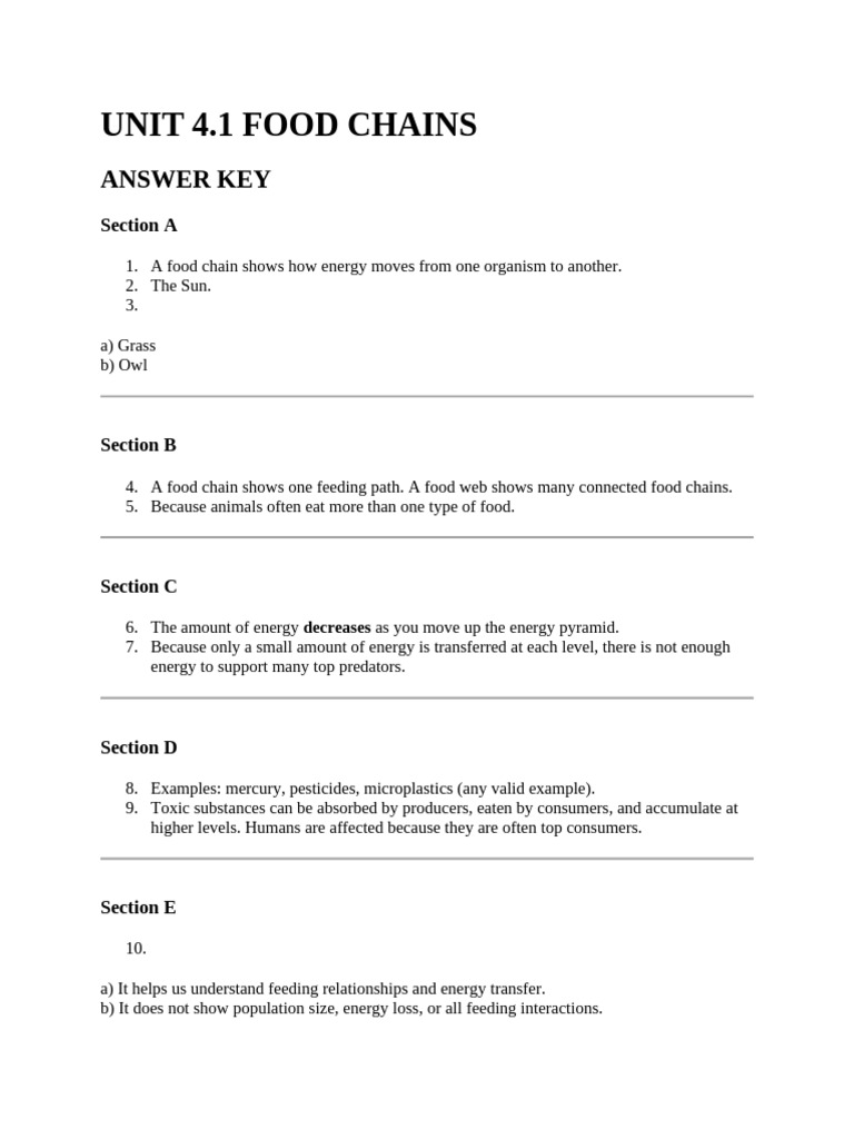 4.1 Food Chains and Food Webs Answers | PDF