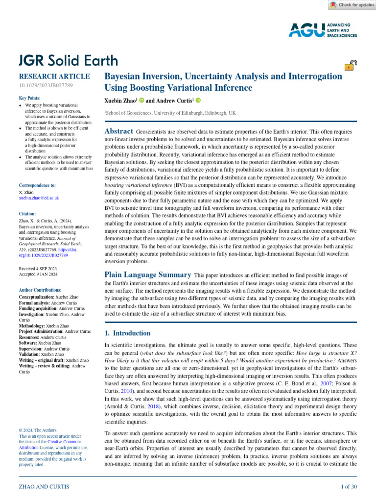 BVI_JGR Solid Earth - 2024 - Zhao - Bayesian Inversion Uncertainty ...