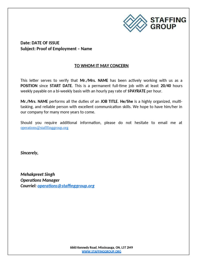 Job Letter Template | PDF