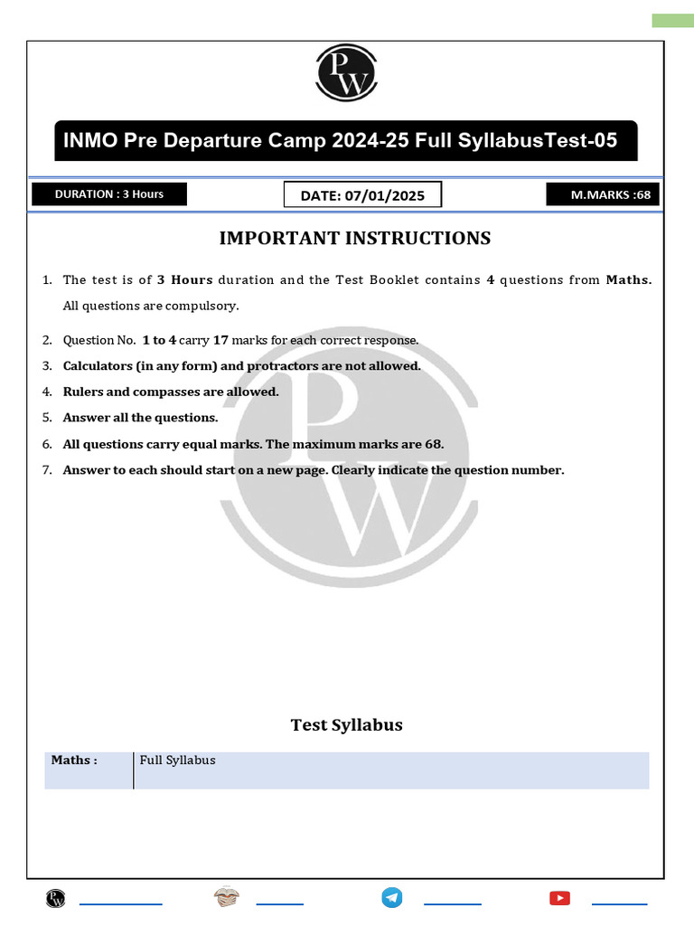 Test Paper and Solutions 05 - (Only PDF) - INMO Pre Departure Camp 2024 ...