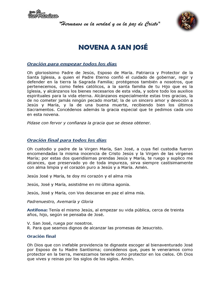 Novena A San José | PDF | María, madre de Jesús | Intercesión