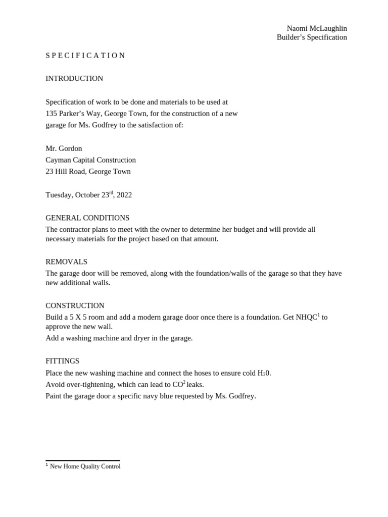 Builder's Specification | PDF