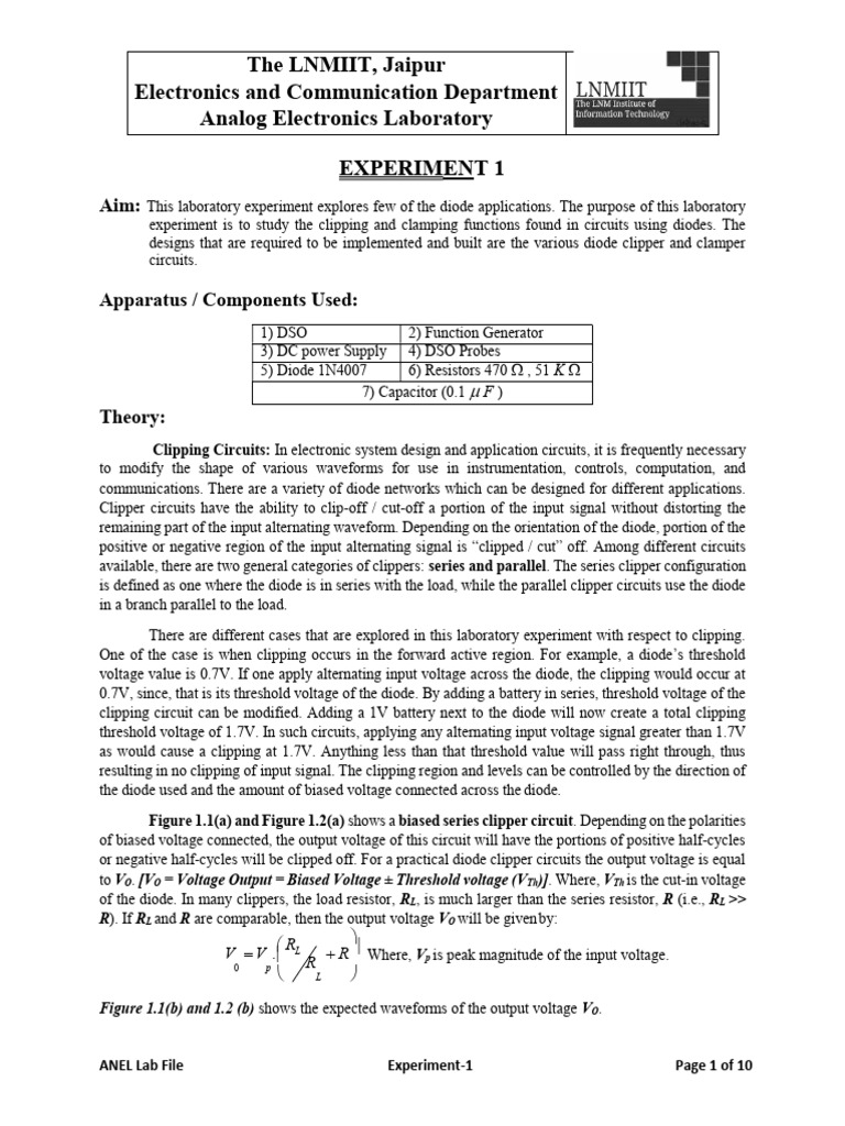 ANEL Lab 1 Handout | PDF | Computer Engineering | Electromagnetism
