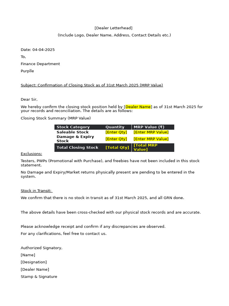 Letterhead Stock Confirmation | PDF