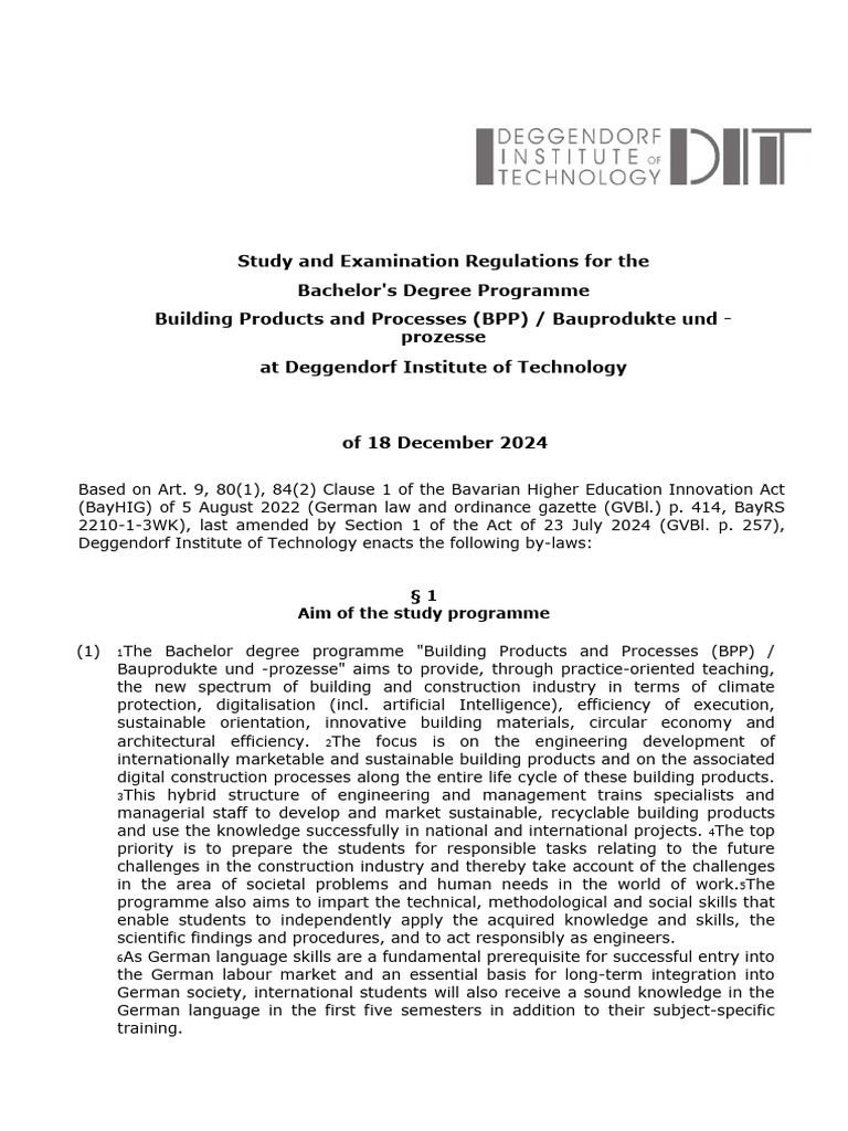 Study and Examination Regulations | PDF | Academic Degree | Bachelor's ...