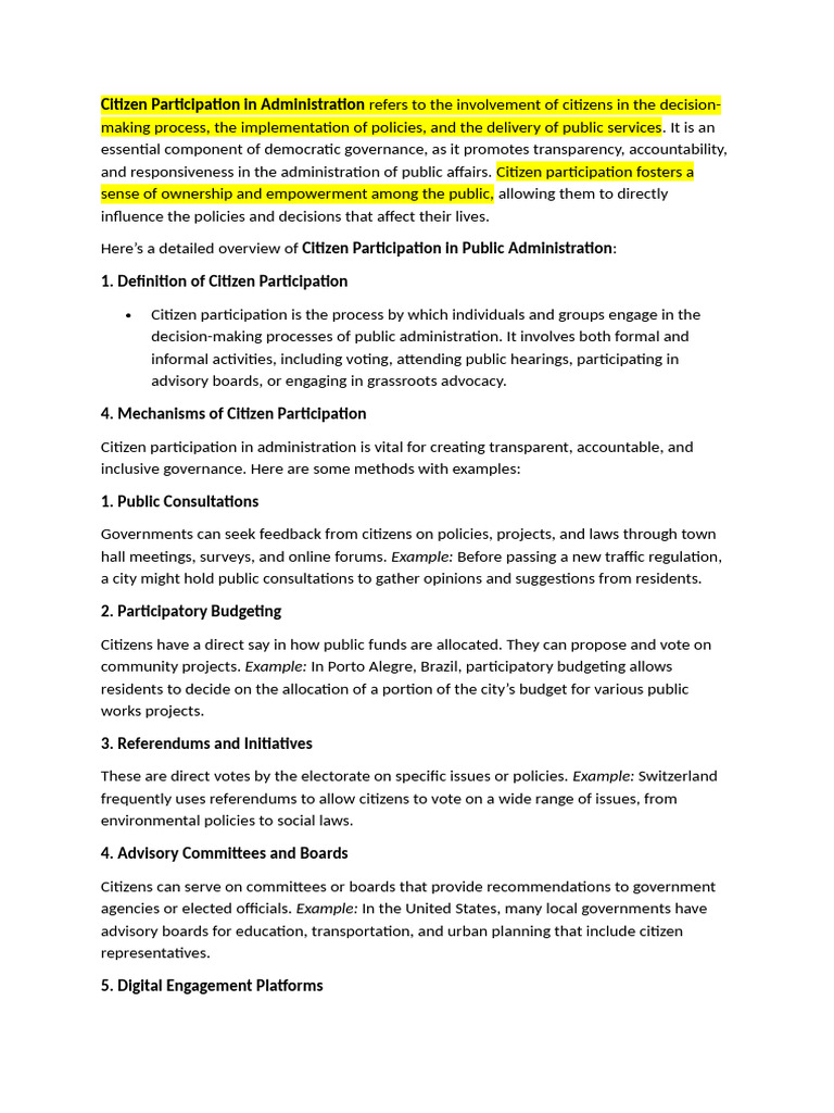 Citizen Participation | PDF