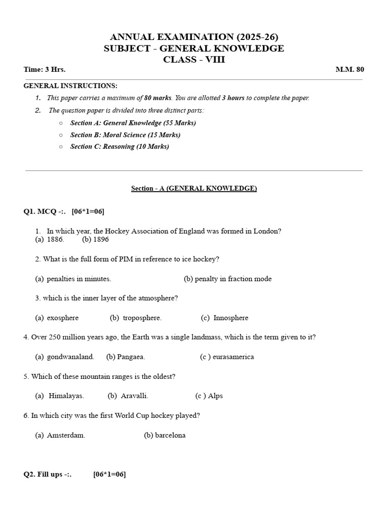 GK - Class 8 Final | PDF